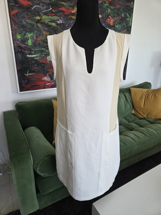 Rebecca Taylor Dresses & Skirts - Rebecca Taylor Ivory White Textured Shift Dress with Cream Silk Panels, Size 8